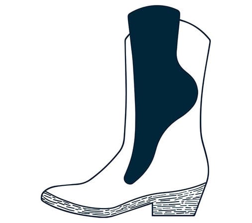 Illustration of a foot fitting into a boot.